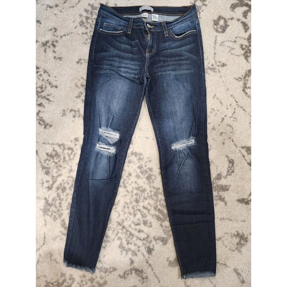 Judy Blue Denim - Judy Blue Womens Skinny Fit Jeans 8369-1 Blue Denim Frayed Hem 9/29 Boho Preppy